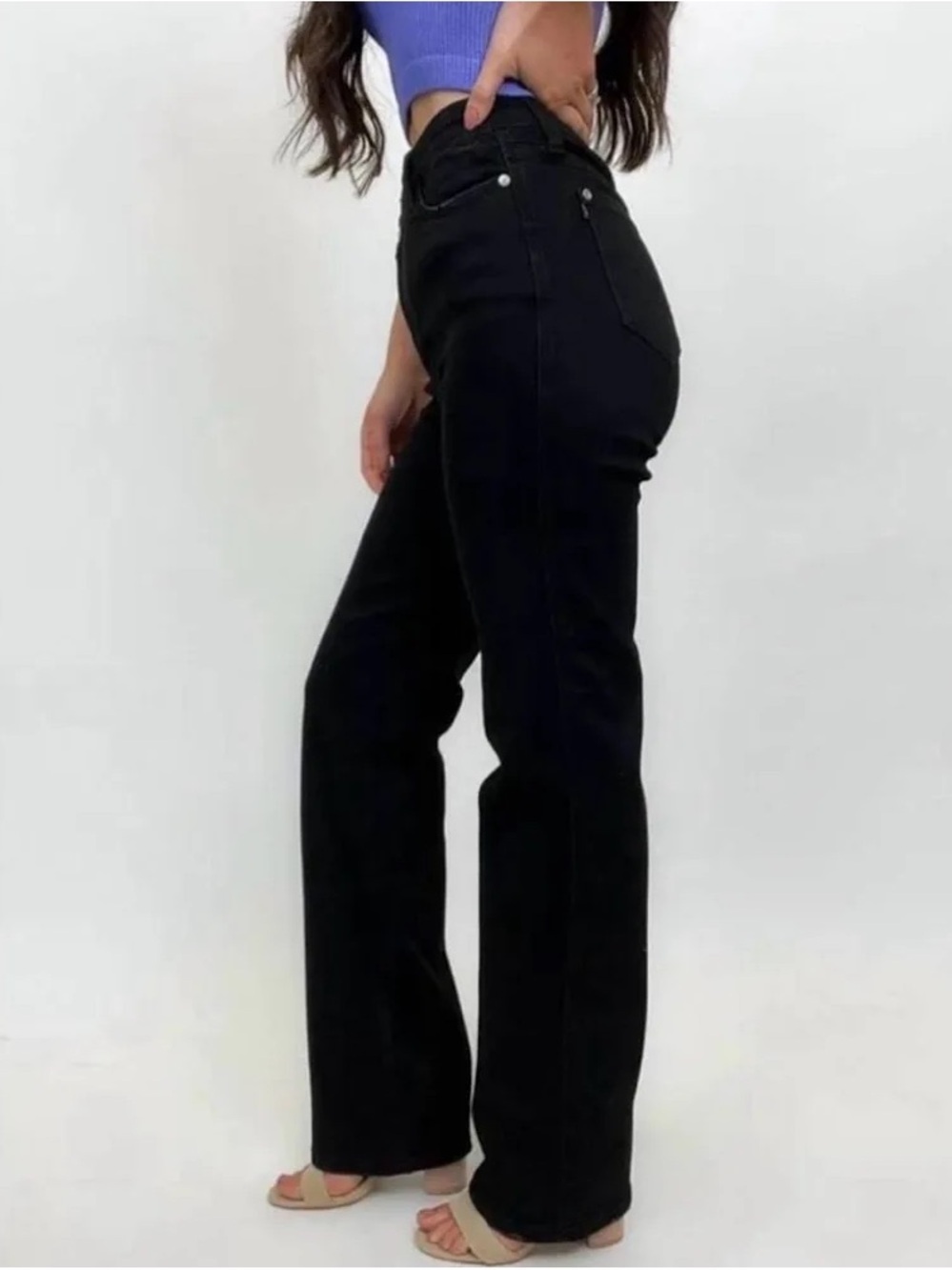Judy Blue Dad Jeans Criss Cross Asymmetrical Waist Black Denim Women’s Size 3/26